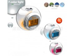 创意透明音乐七彩万年历变色夜光闹钟 自然声幻彩球电子闹钟图2