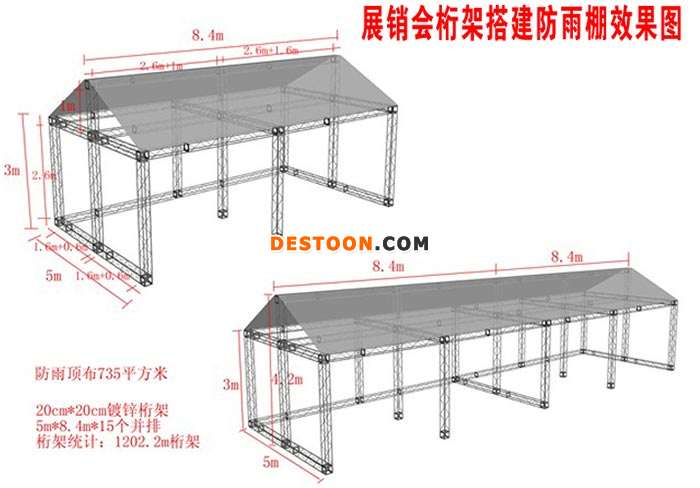 镀锌方管桁架搭建的防雨棚效果图