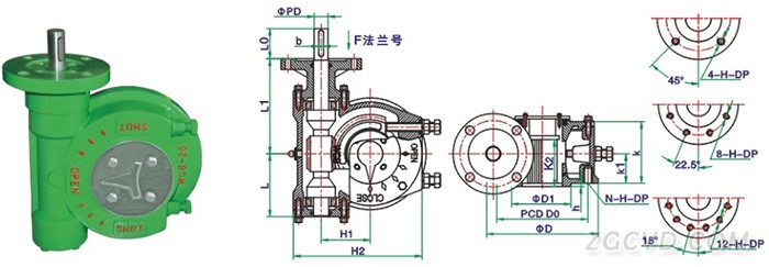 HL-D系列部分回转型阀门手动装置结构尺寸表