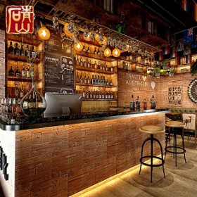 青山老船木酒吧装修文化石背景墙仿古人造艺术室内